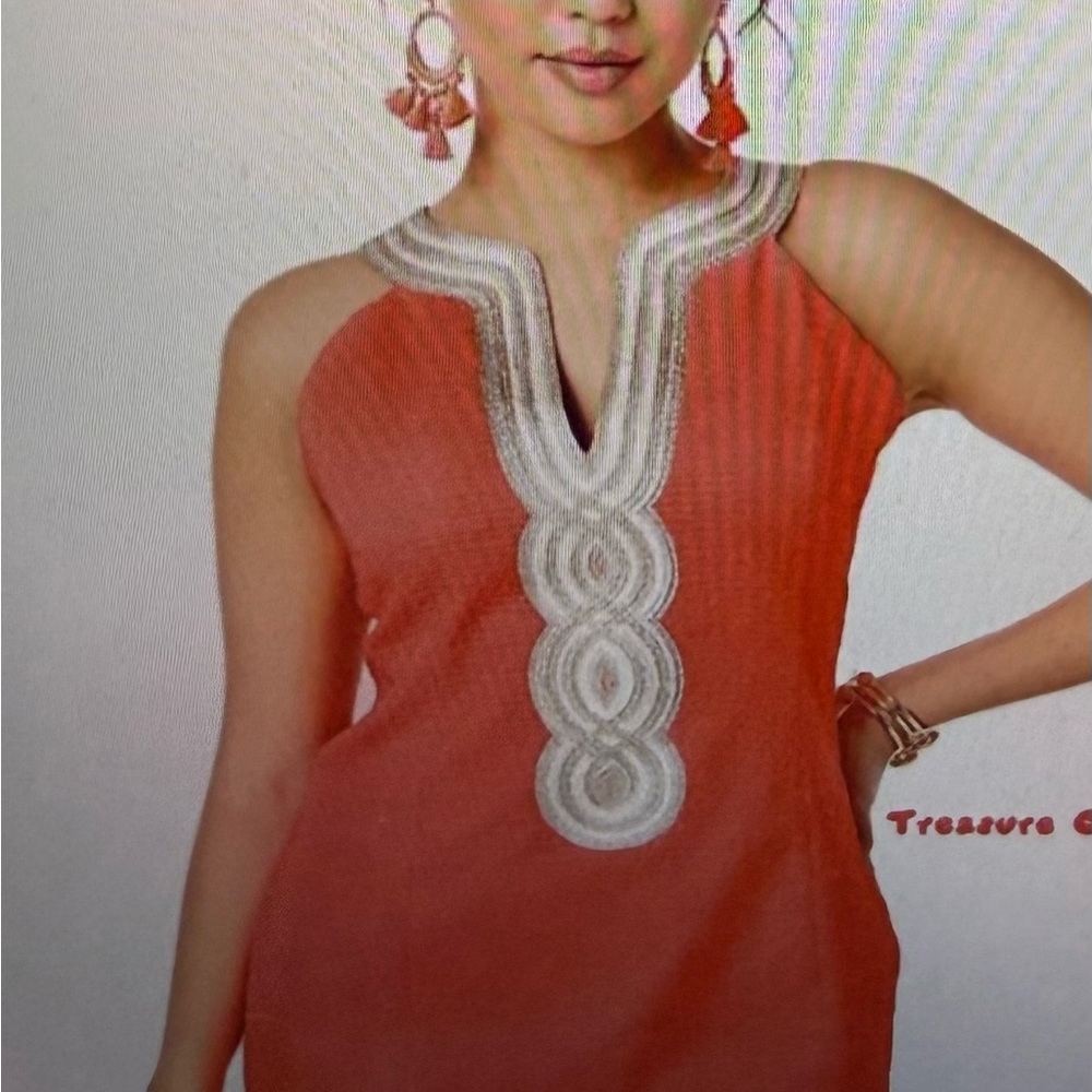 Lilly Pulitzer Elegant Coral Dress with‎ Embellished Neckline, NWTs size 8 - Picture 2 of 8
